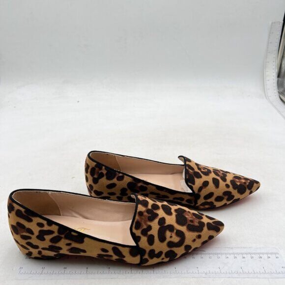FOWT Women Pointed Toe Arched Heel Pumps Solid Leopard Suede Side V Cut Loafers - Picture 4 of 8